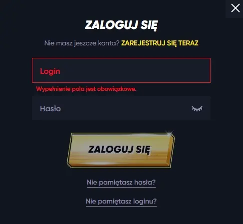 formularz logowania do Casino quickwin 